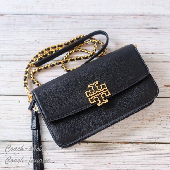 NWT Tory Burch Britten Chain Wallet with Wristlet Leather Crossbody in Black - Picture 8 of 12